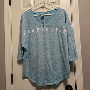 NWT Women’s VICTORIA’S SECRET PINK Pullover Top Sz M Beautiful Blue V-Neck
